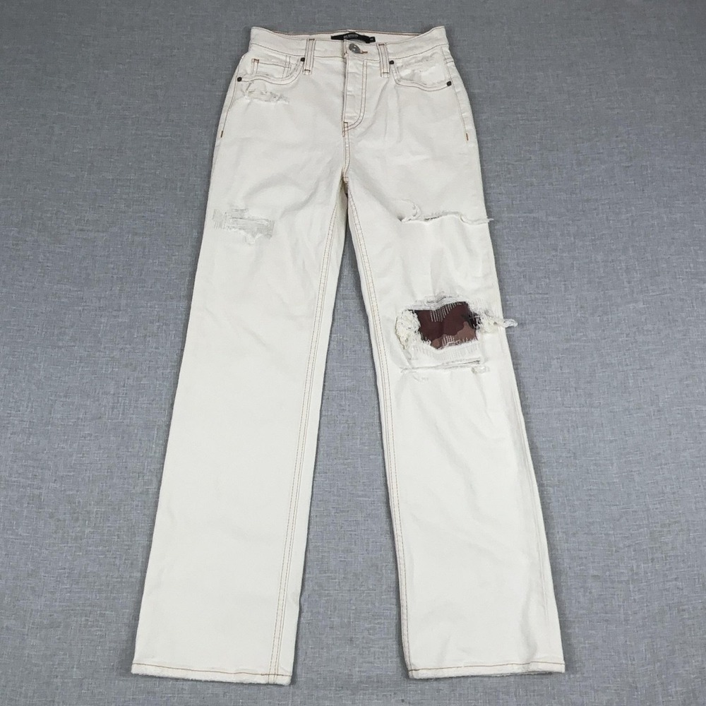 Hudson Jeans Womens 25 White Remi Straight Ankle Distressed Stretch Denim